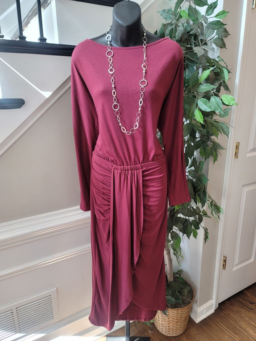Pretty Garden Tulip Lined Dress Women's XL Burgundy Polyester Blend Long Sleeves